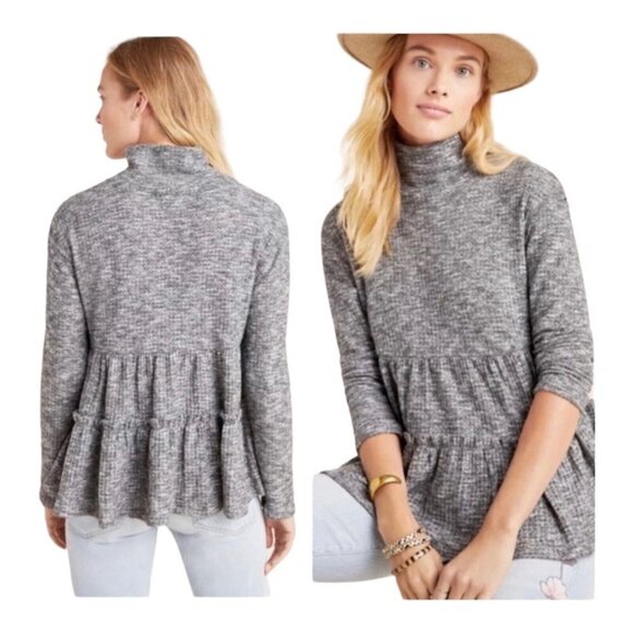Anthropologie Sweaters - Anthropologie Eri + Ali Bronte Mock Neck Tiered Sweater Small Gray Babydoll